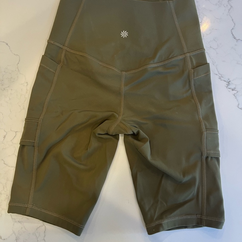 Athleta Olive Green Biker Shorts with Pockets